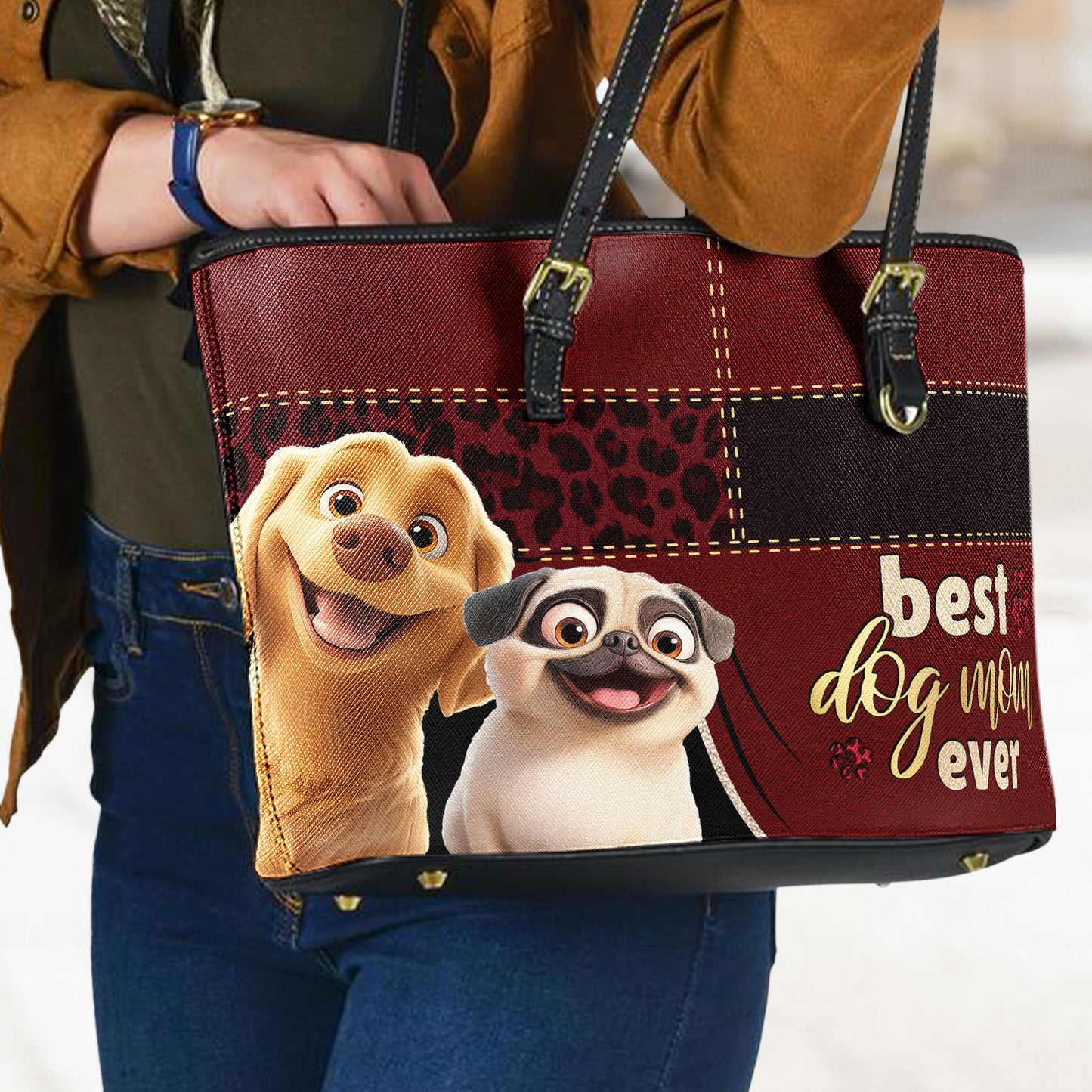 Best Dog Mom Ever - Personalized Leather Tote Bag