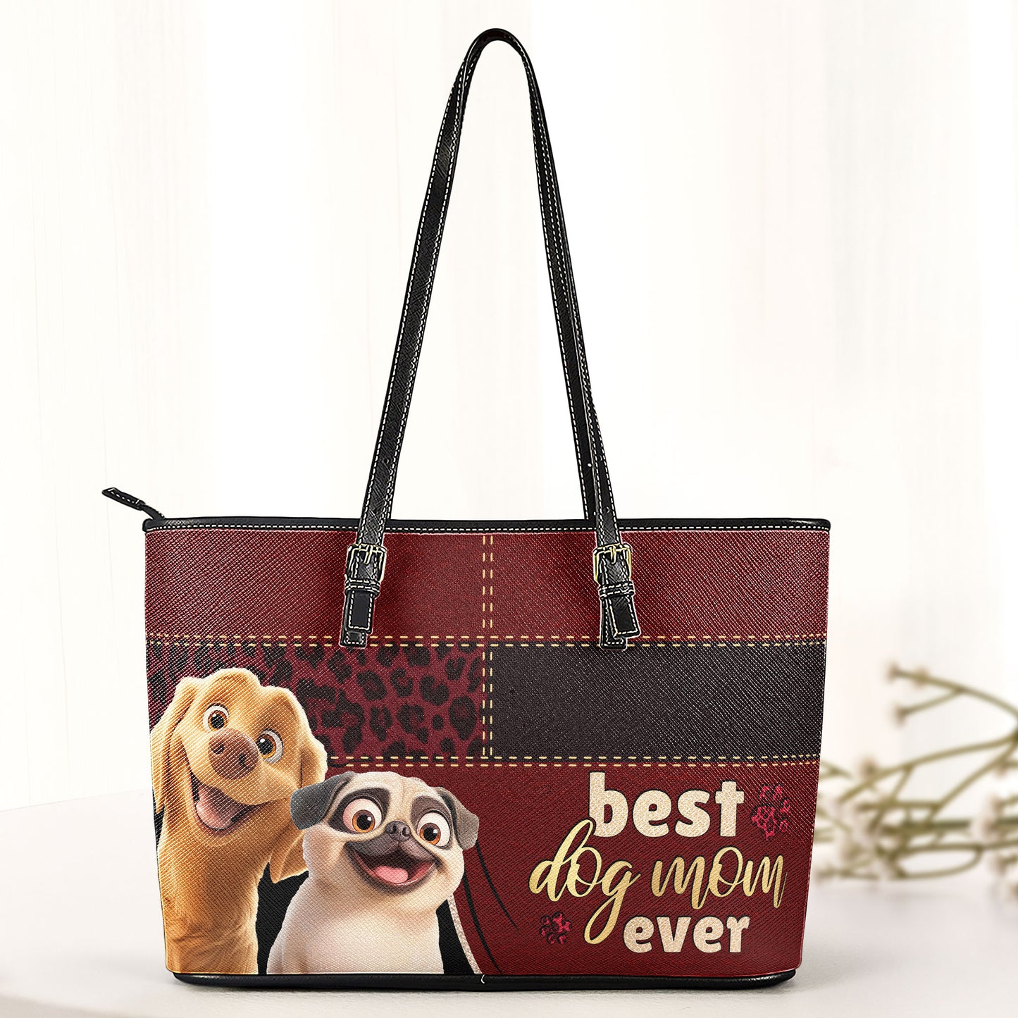 Best Dog Mom Ever - Personalized Leather Tote Bag