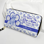 Best Dog Mom Ever Toile De Jouy Chinoiserie - Personalized Leather Long Wallet
