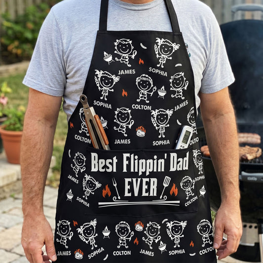 Father's Day Gifts, Best Flippin Dad Ever - Father's Day Gifts For Dad, Papa - With Funny Kids' Faces - Personalized Apron