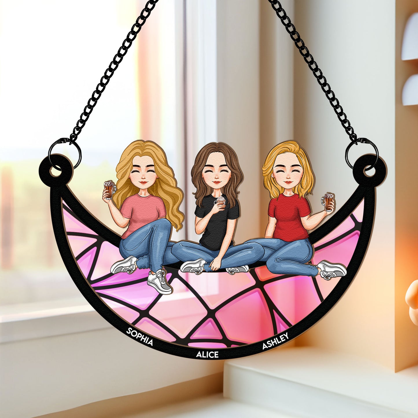 Best Friends Sitting On The Moon - Personalized Window Hanging Suncatcher Ornament