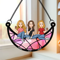 Best Friends Sitting On The Moon - Personalized Window Hanging Suncatcher Ornament