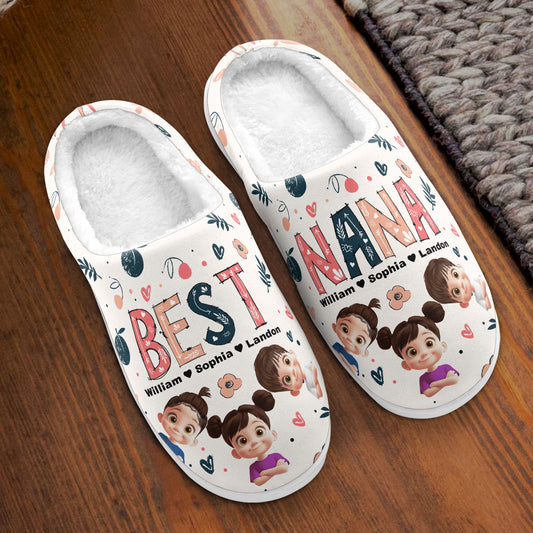Best Grandma Custom Cute Grandkids - For Gigi, Nana, Mimi, Custom Nicknames - Personalized Slippers