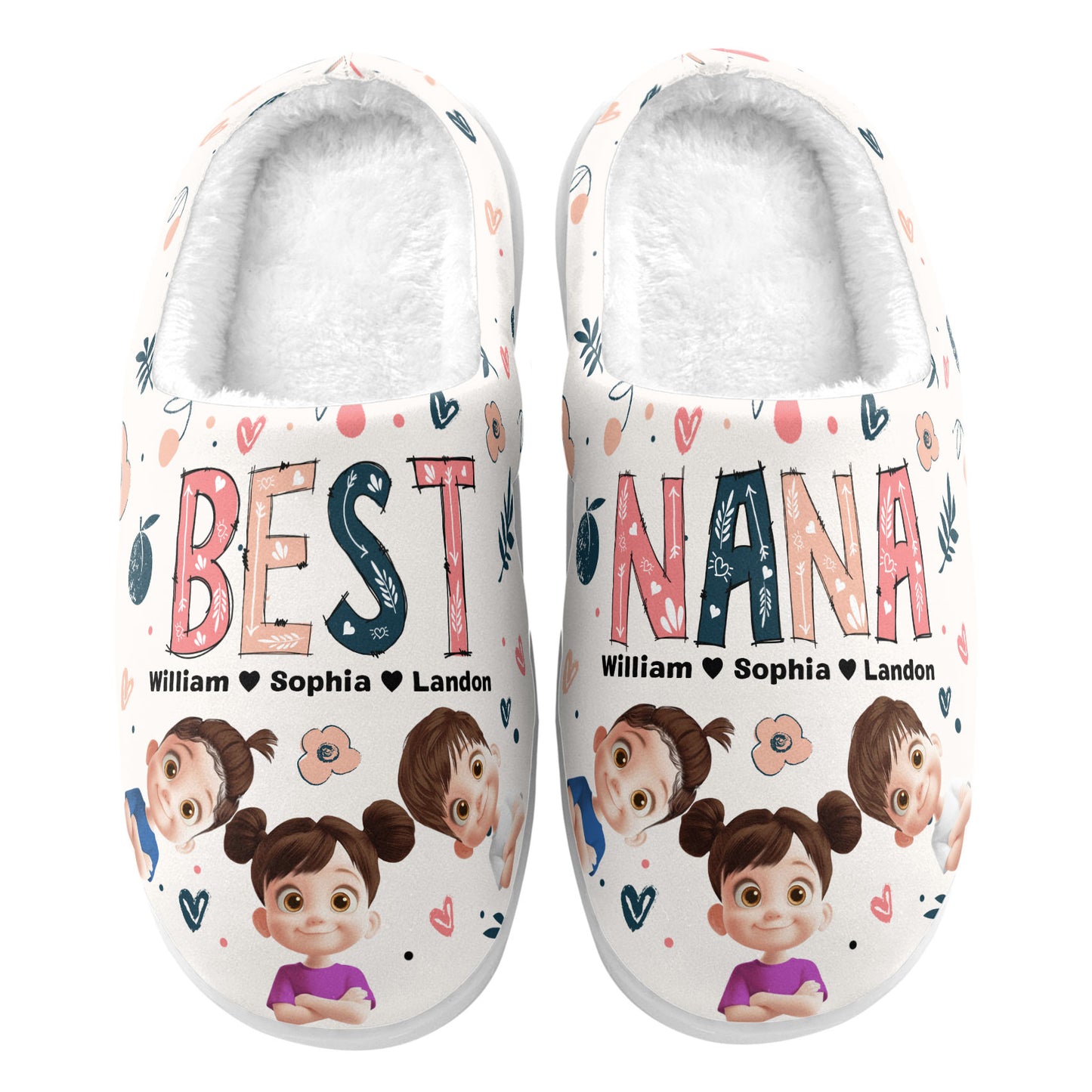 Best Grandma Custom Cute Grandkids - For Gigi, Nana, Mimi, Custom Nicknames - Personalized Slippers