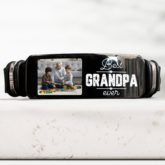 Best Grandpa Ever Father's Day Gift - Personalized Photo Engraved Bracelet