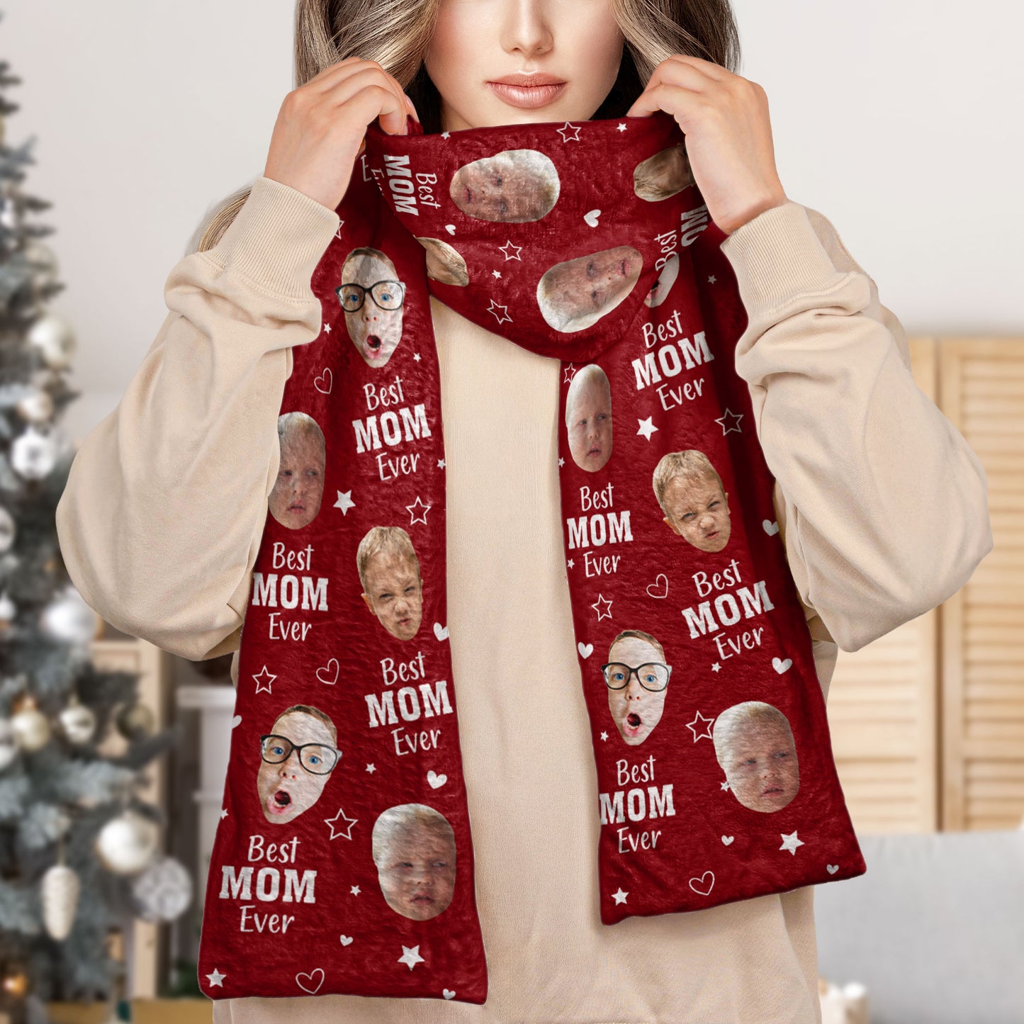 Best Mom Ever Custom Kid Face - Personalized Photo Fleece Scarf