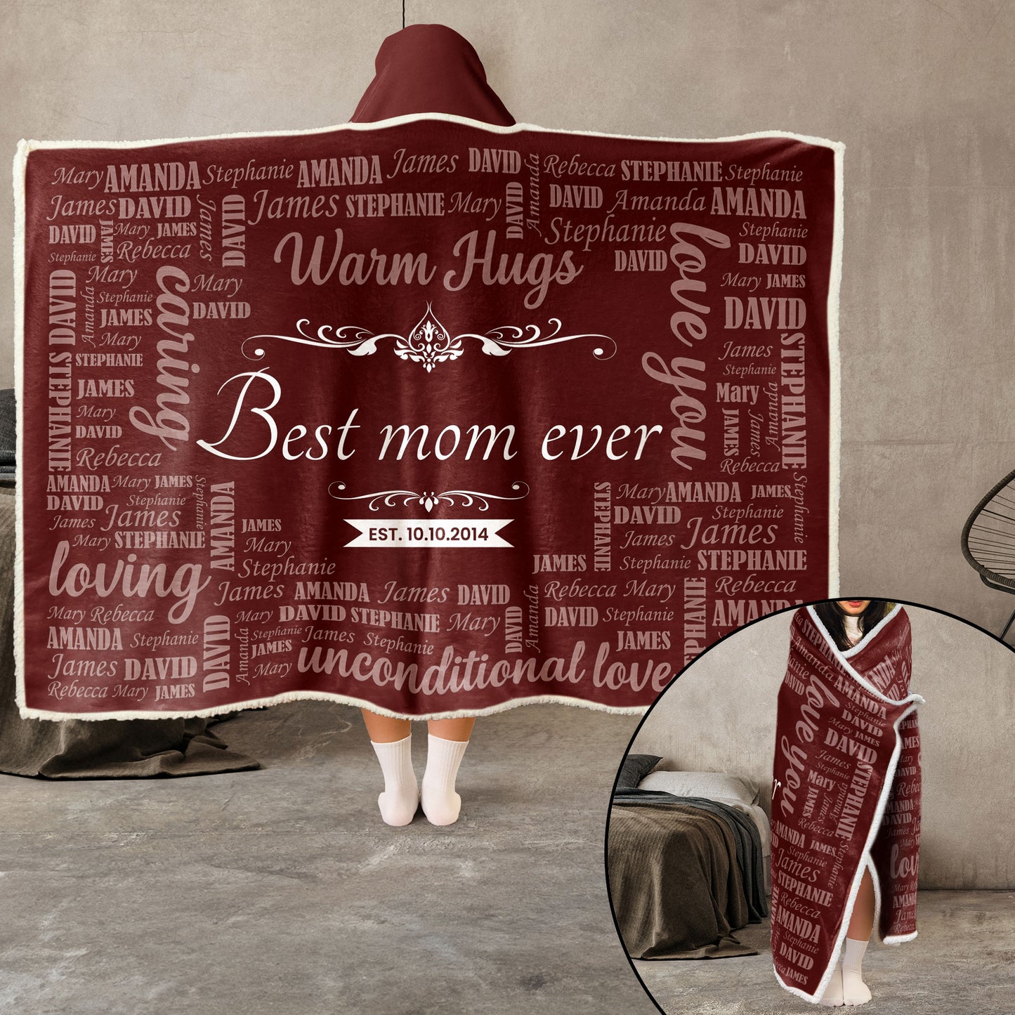 Best Mom Ever Custom Names Blanket - Personalized Wearable Blanket Hoodie