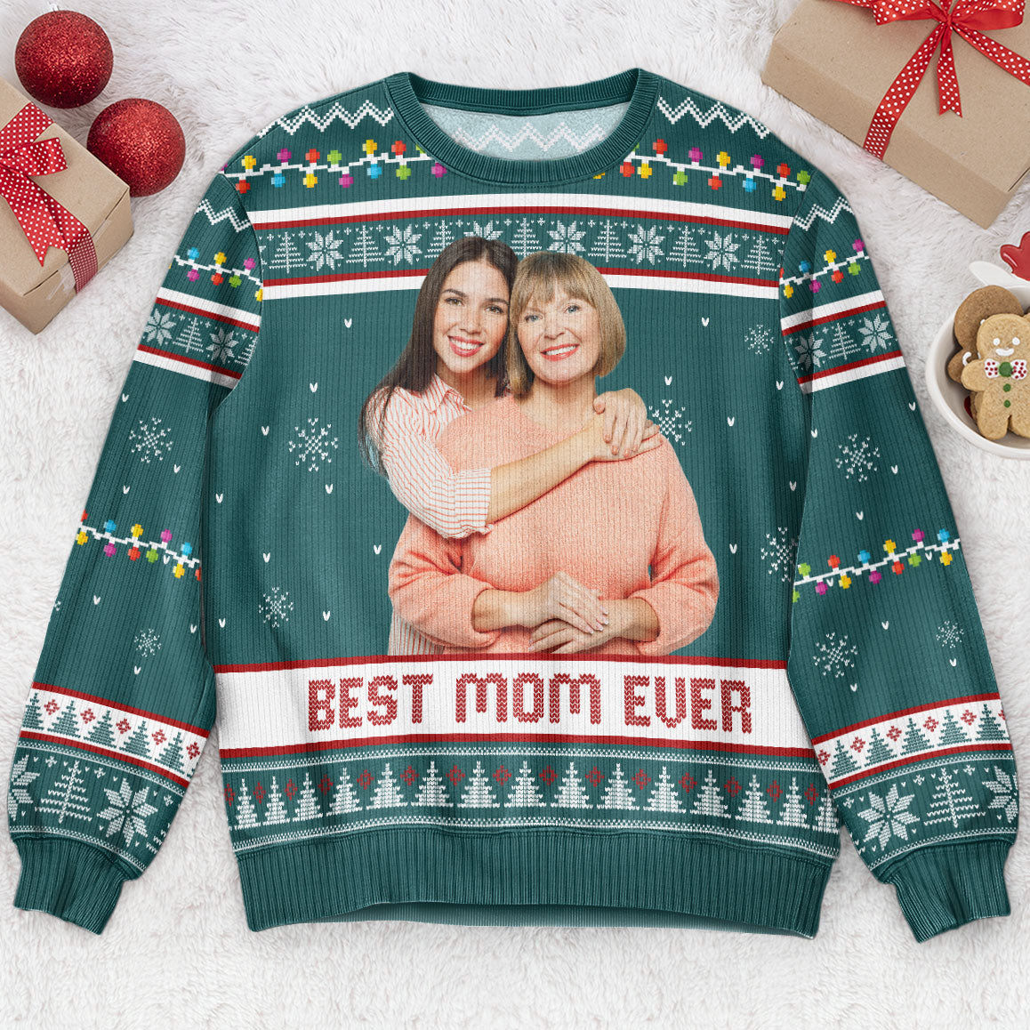Best Mom Ever Custom Photo Gift For Mom Grandma - Personalized Photo Ugly Sweater