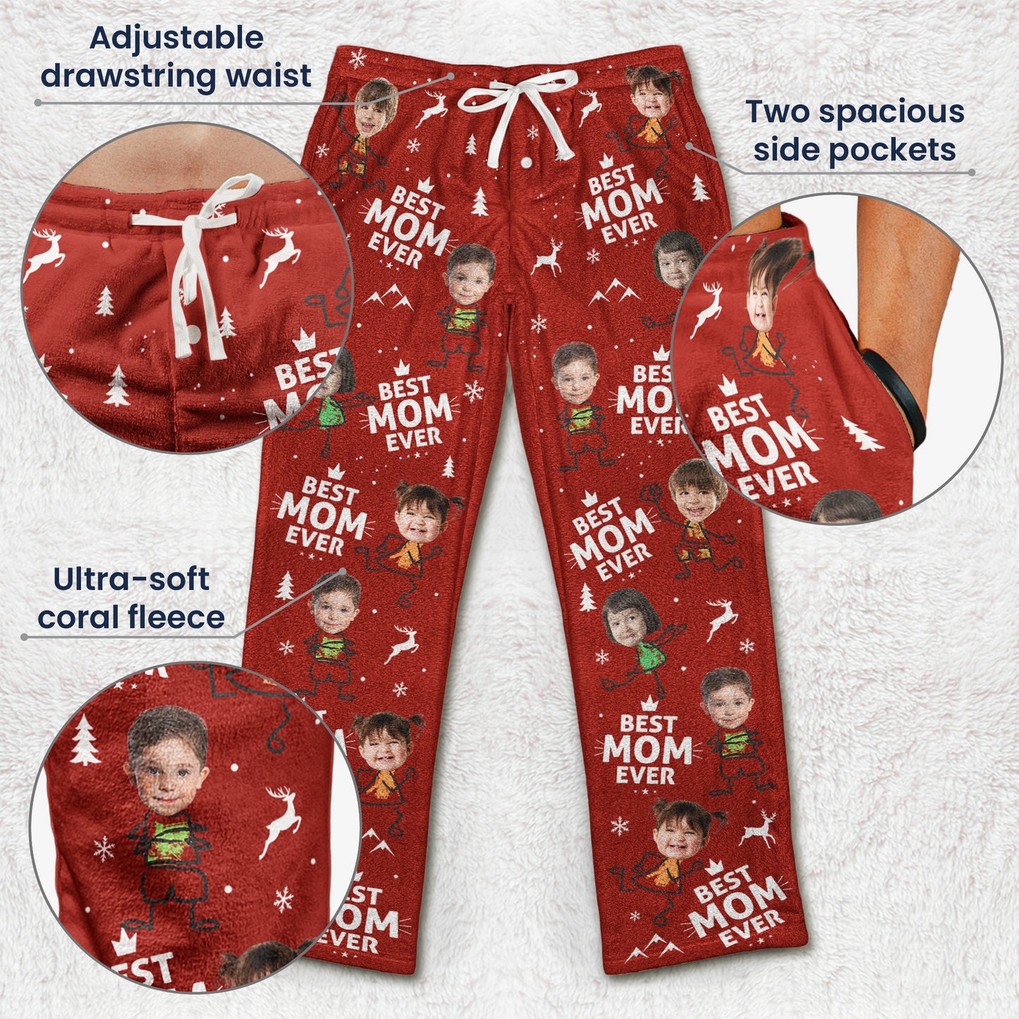 Best Mom Ever Custom Photo - Personalized Photo Fleece Pajama Pants