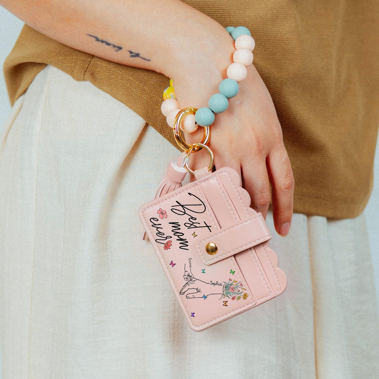 Best Mom Ever - Personalized Keychain Wristlet Leather Wallet