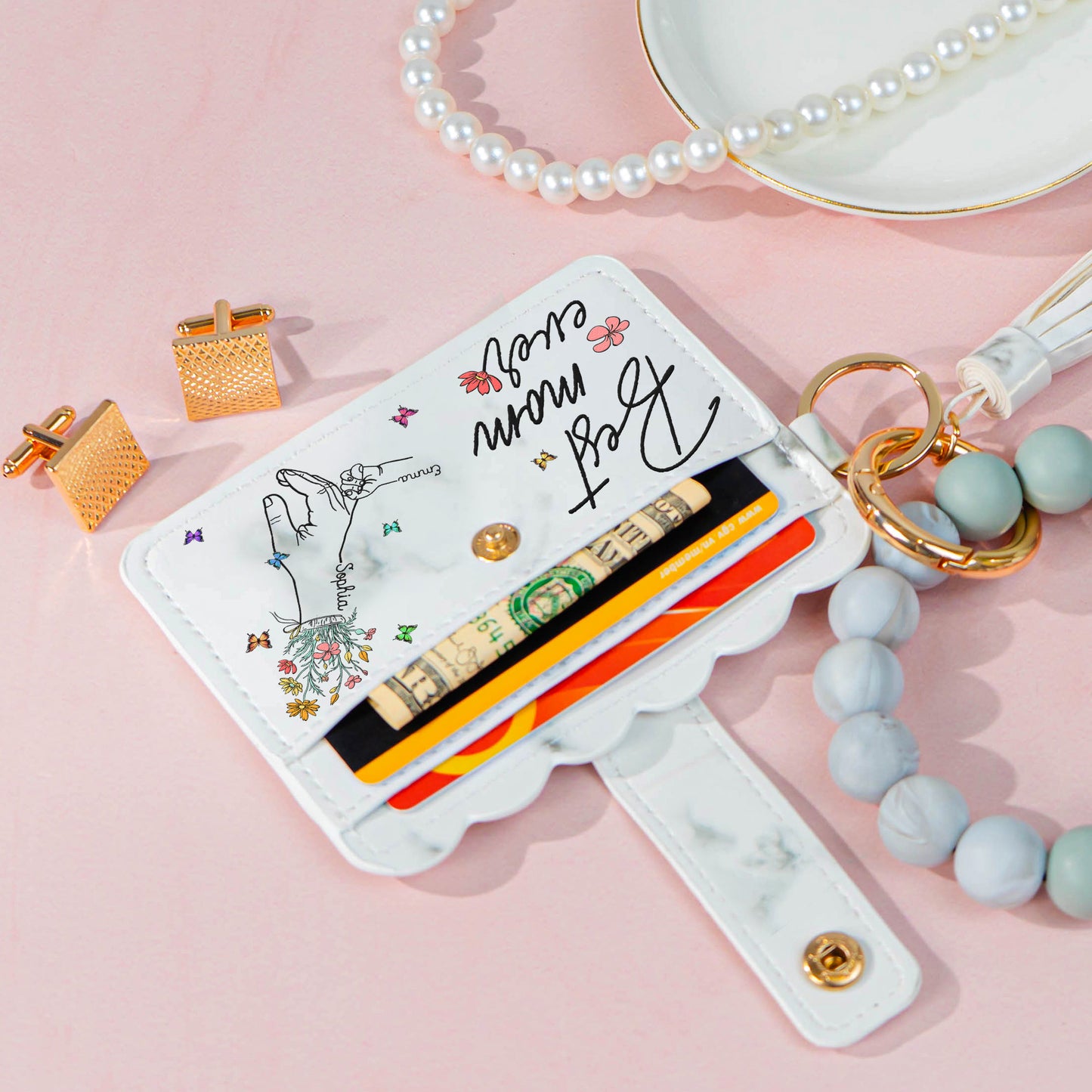 Best Mom Ever - Personalized Keychain Wristlet Leather Wallet