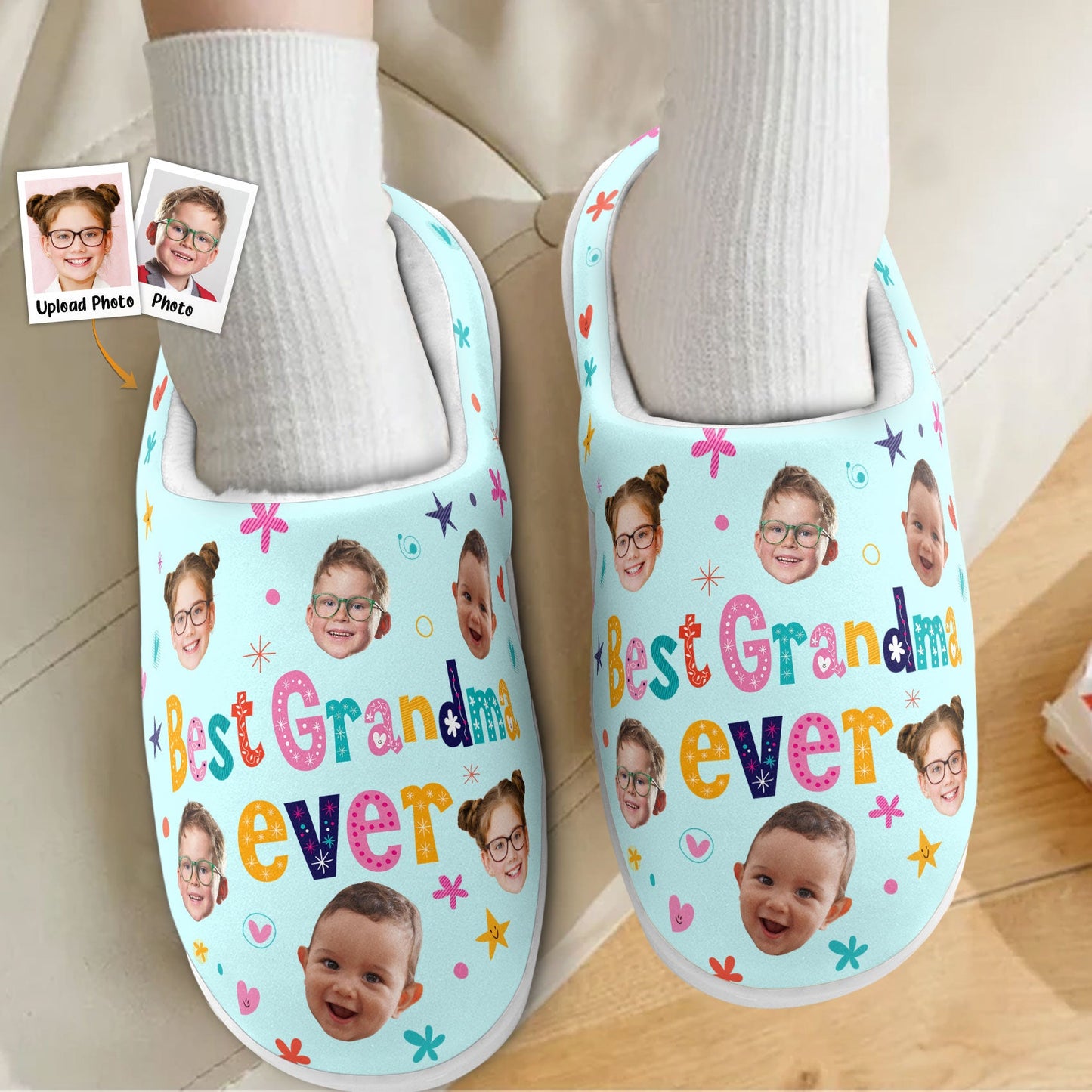 Best Mom Ever, Best Grandma - Personalized Photo Slippers