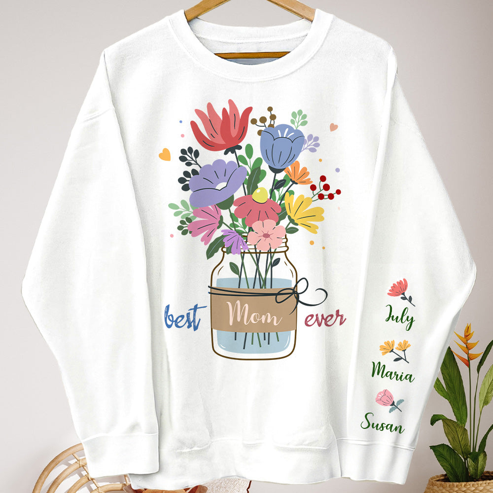Best Mom, Grandma, Mama Ever Floral Custom Kids' Names - Personalized Sweatshirt