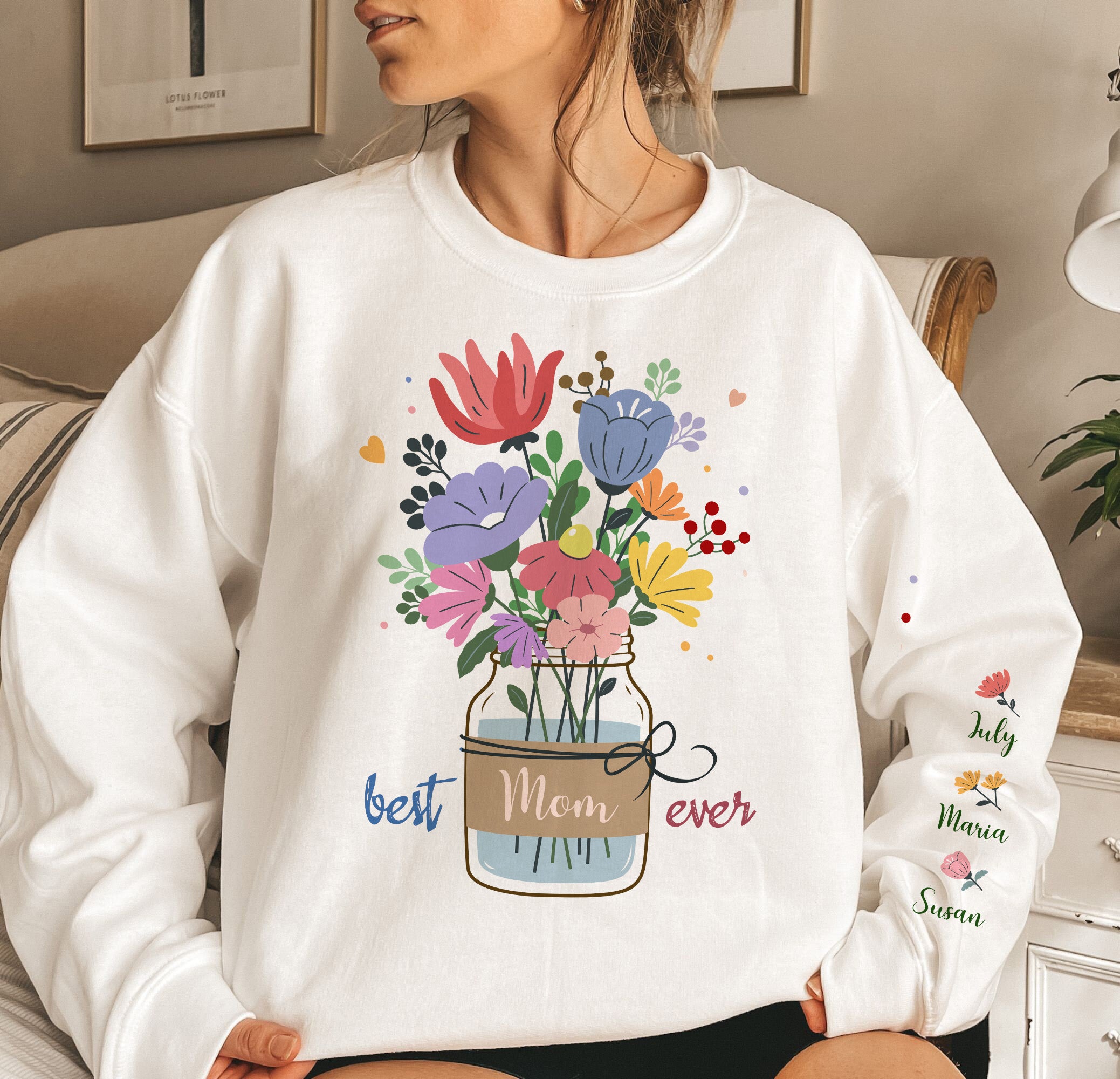 Best Mom, Grandma, Mama Ever Floral Custom Kids' Names - Personalized Sweatshirt