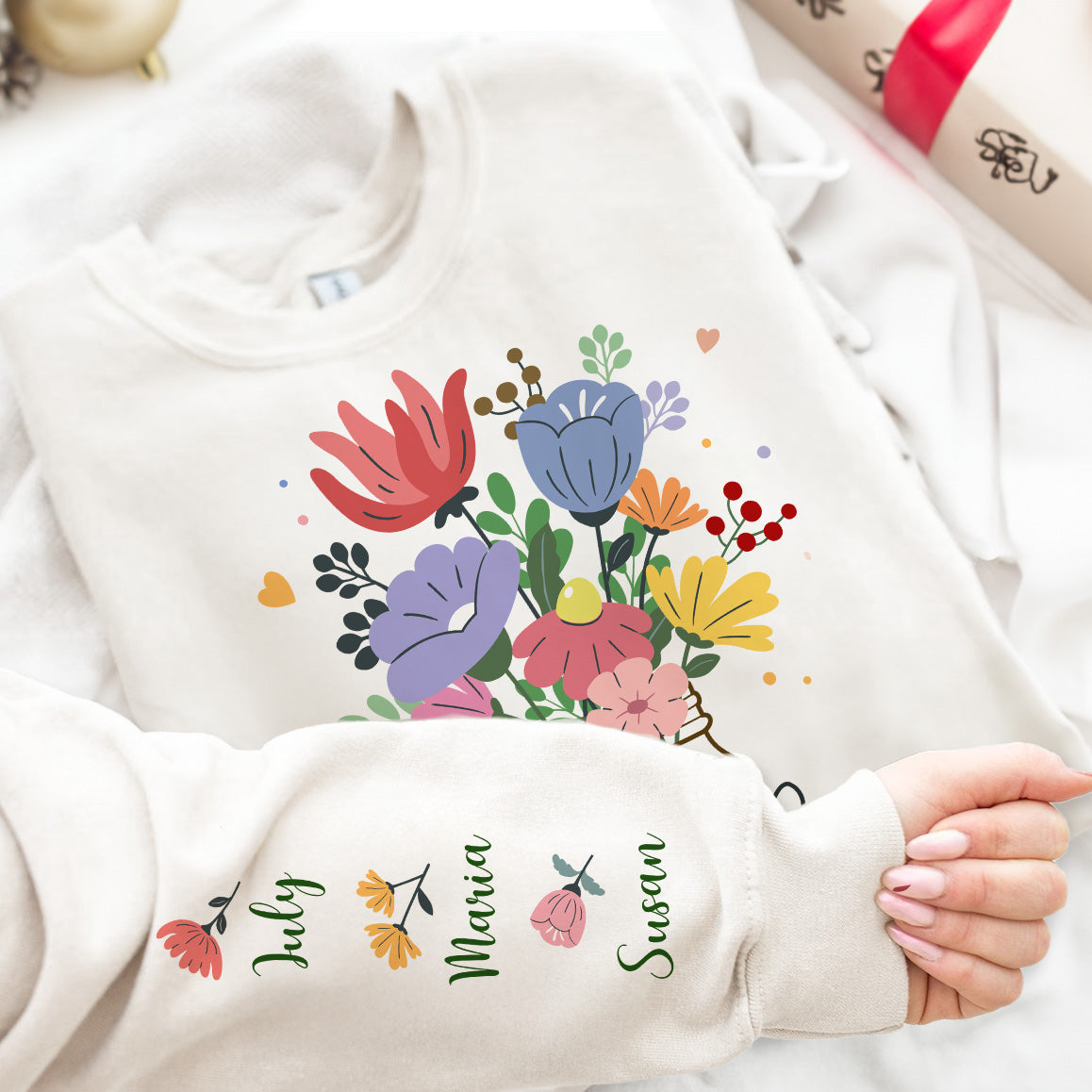 Best Mom, Grandma, Mama Ever Floral Custom Kids' Names - Personalized Sweatshirt