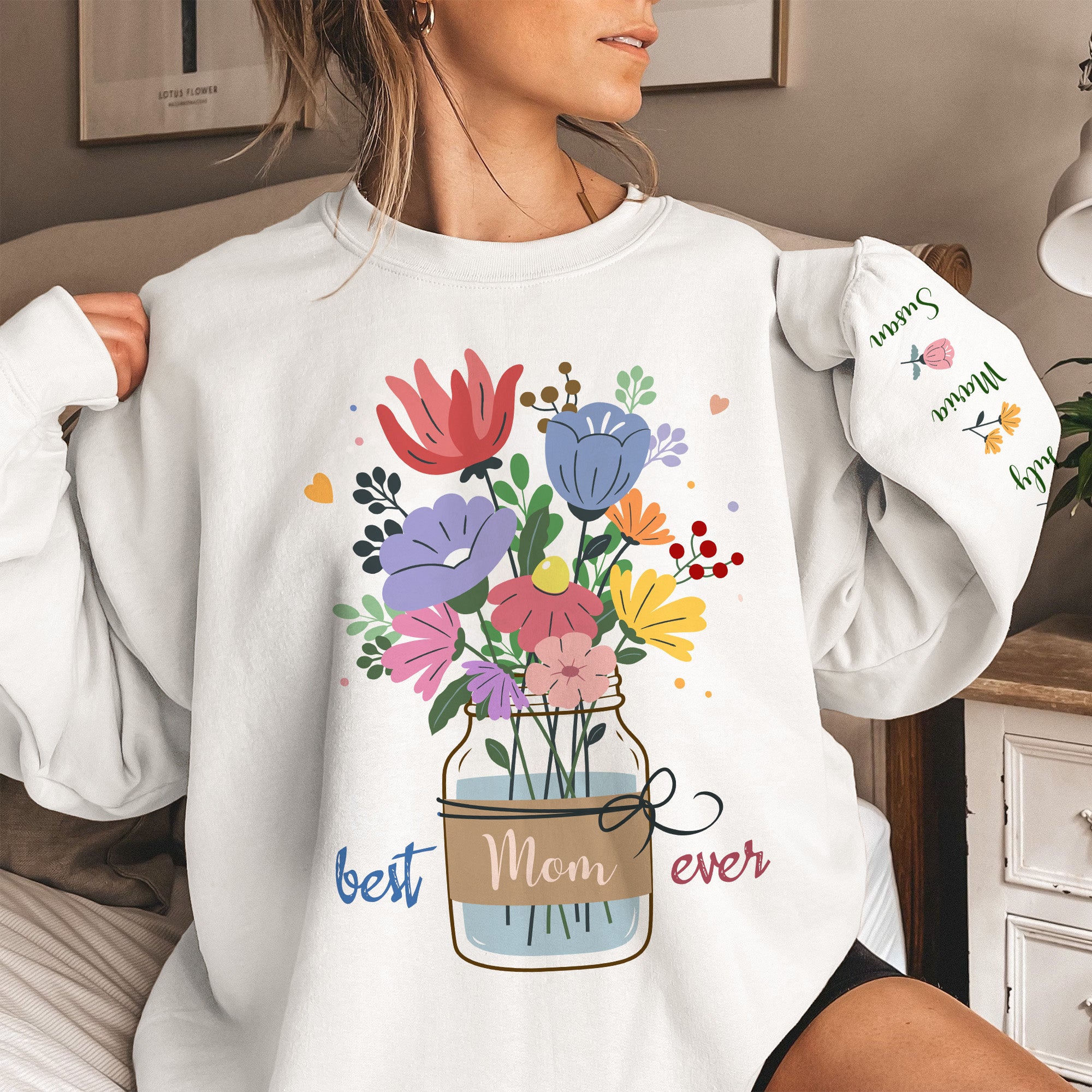 Best Mom, Grandma, Mama Ever Floral Custom Kids' Names - Personalized Sweatshirt
