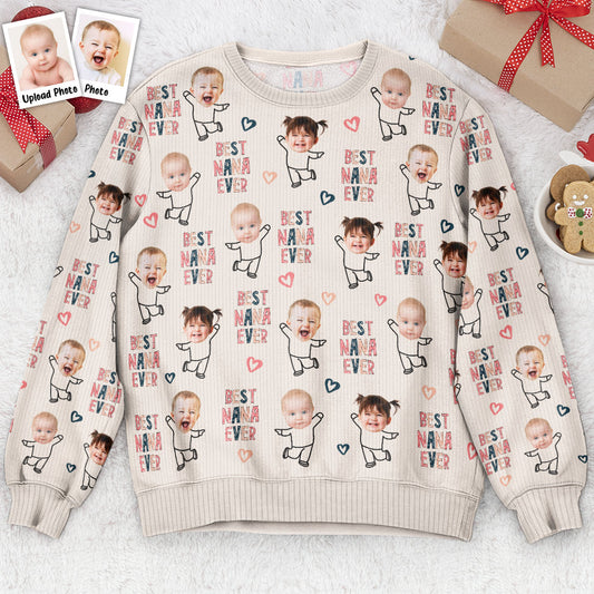 Best Nana Ever Custom Grandkids - Personalized Photo Ugly Sweater