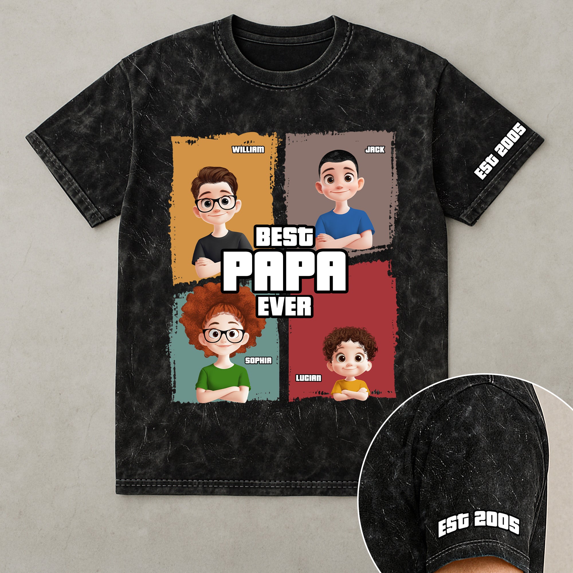 Best Papa Ever - Personalized Acid Wash T‑Shirt