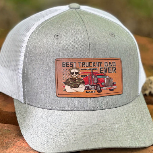 Best Truckin' Dad - Personalized Leather Patch Hat