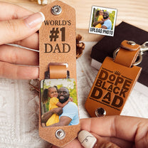 Best #1 Dad - Personalized Leather Photo Keychain