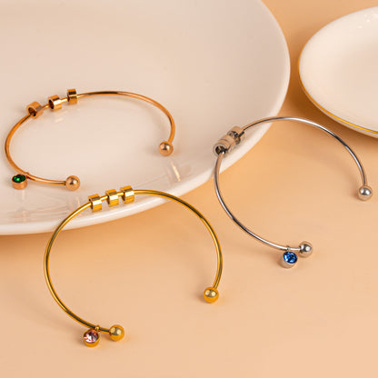 Best Friend Gift- Personalized Engravable Bead Name Cuff Bracelet With Birthstone