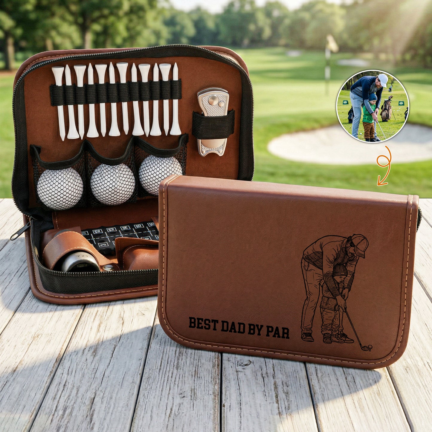 Best-Dad-By-Par-Custom-Photo-Sketch-Line-Art-Personalized-Golf-Bag-1