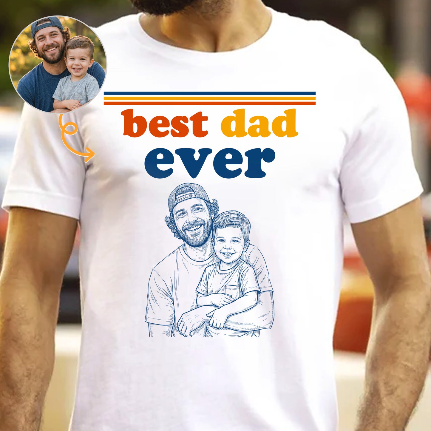 Best-Dad-Custom-Photo-Sketch-Line-Art-Vintage-Retro-Style-Personalized-Shirt-1