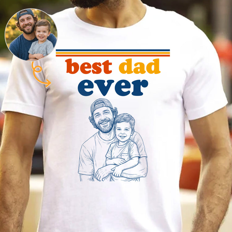 Best-Dad-Custom-Photo-Sketch-Line-Art-Vintage-Retro-Style-Personalized-Shirt-1