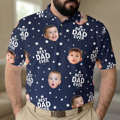 Best Dad Ever Custom Cute Kid Face Father's Day Gift For Dad, Husband, Grandpa - Personalized Polo Shirt