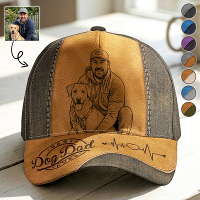 Best Dog Dad Ever Sketch Line Art - Personalized Classic Cap