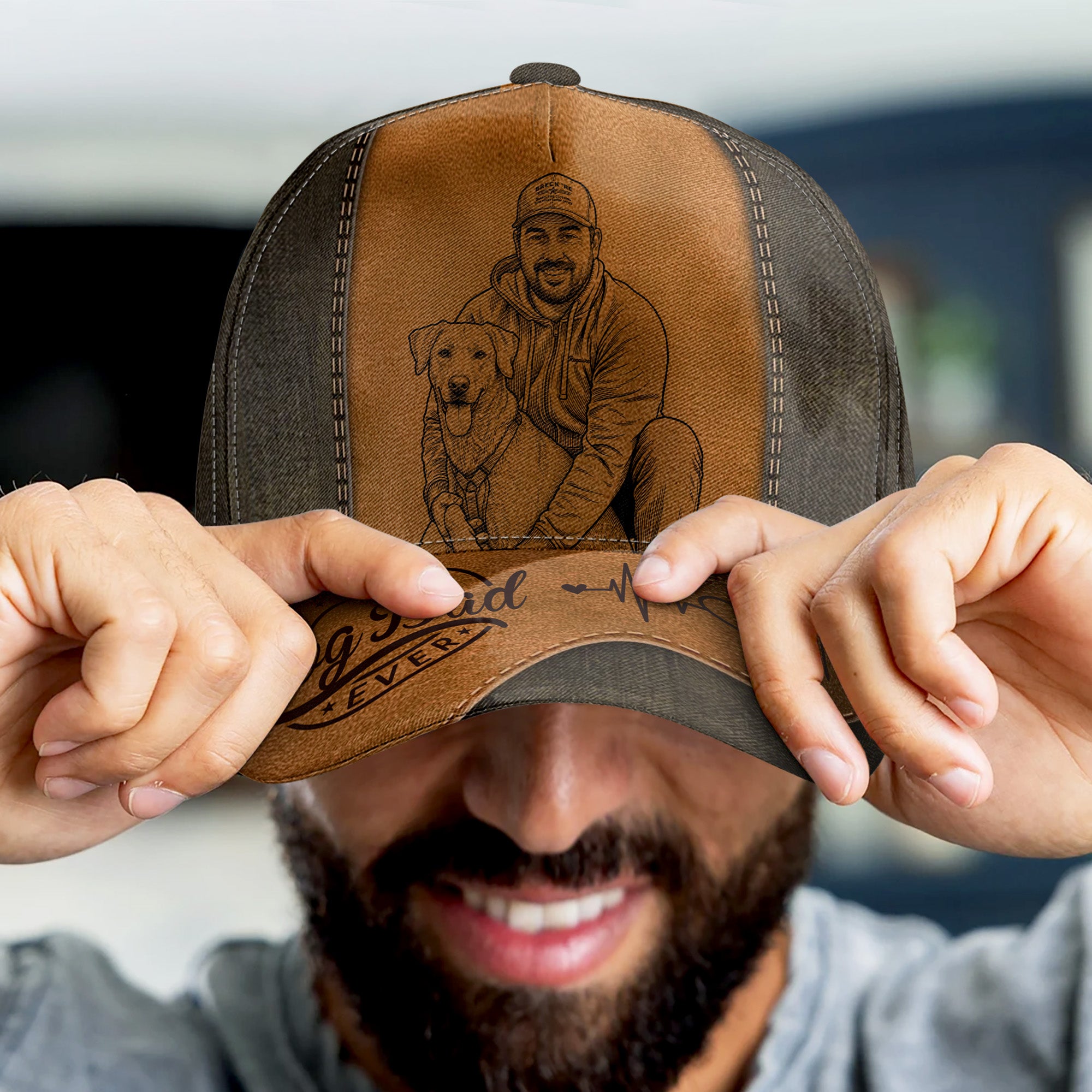 Best-Dog-Dad-Ever-Sketch-Line-Art-Personalized-Classic-Cap-4