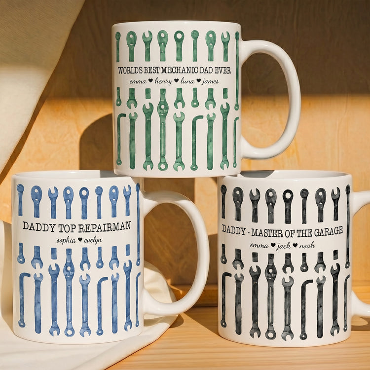 Best-Mechanic-Dad-Ever-Custom-Kid-Names-Fathers-Day-Gifts-Personalized-Mug-1