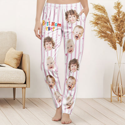 Mother's Day Gifts, Best Mom Ever Striped Pattern - Personalized Photo Sweatpants, Lounge Pants With Pockets