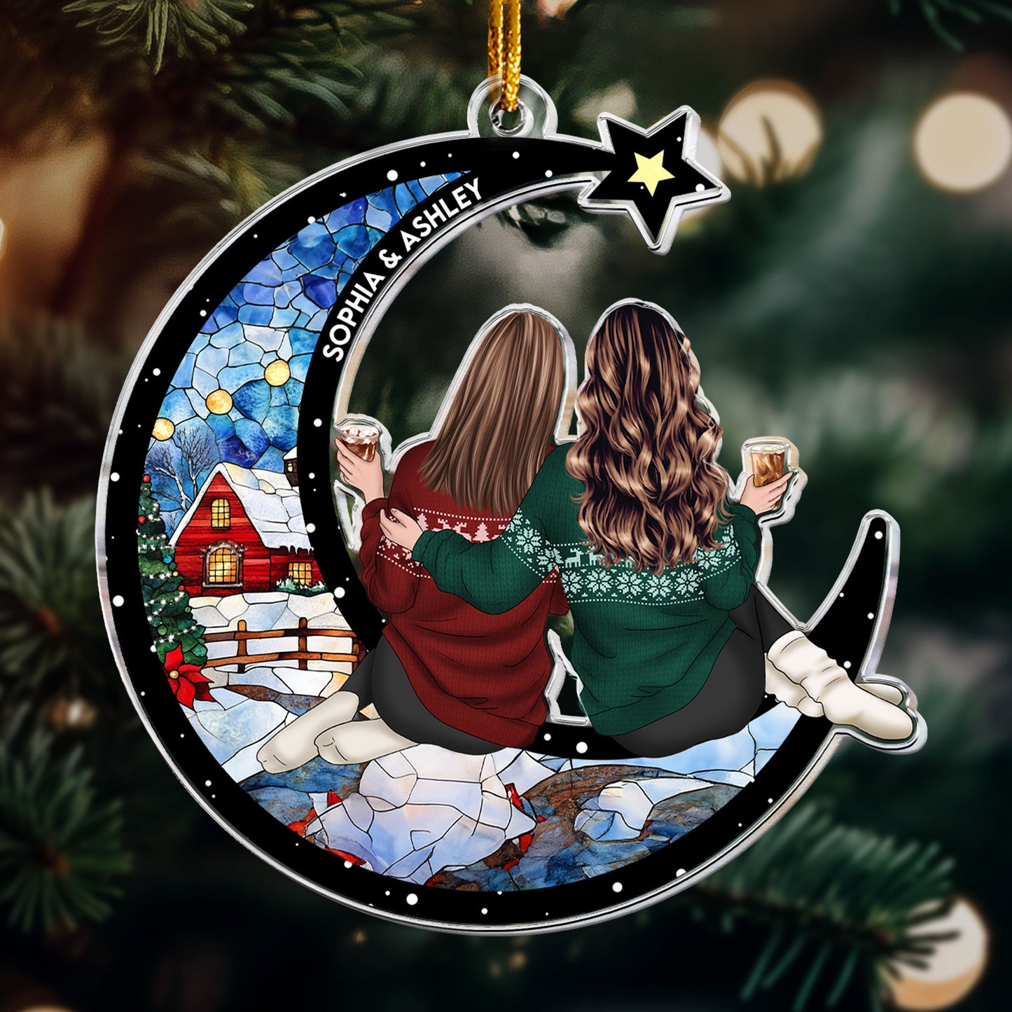 Sisters, Besties - Christmas Time - Personalized Acrylic Ornament