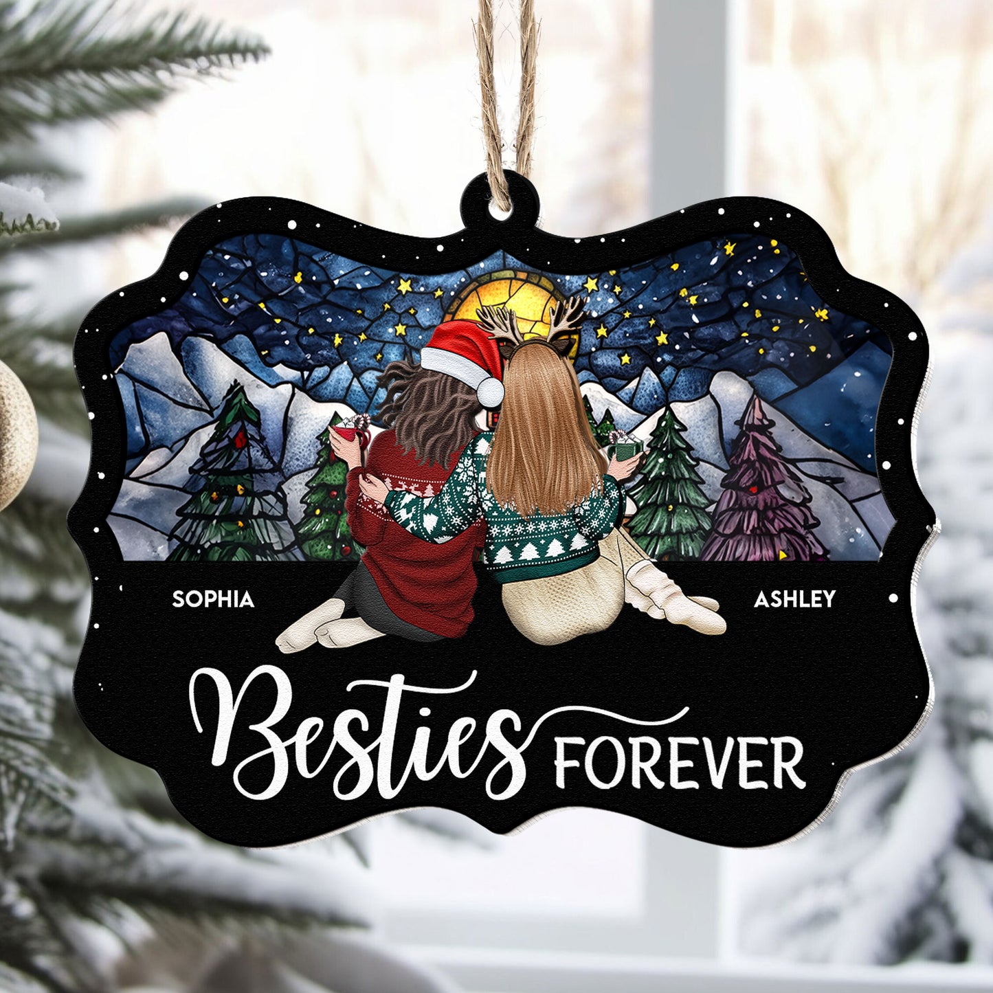 Bestie Christmas Time - Personalized Wood And Acrylic Ornament