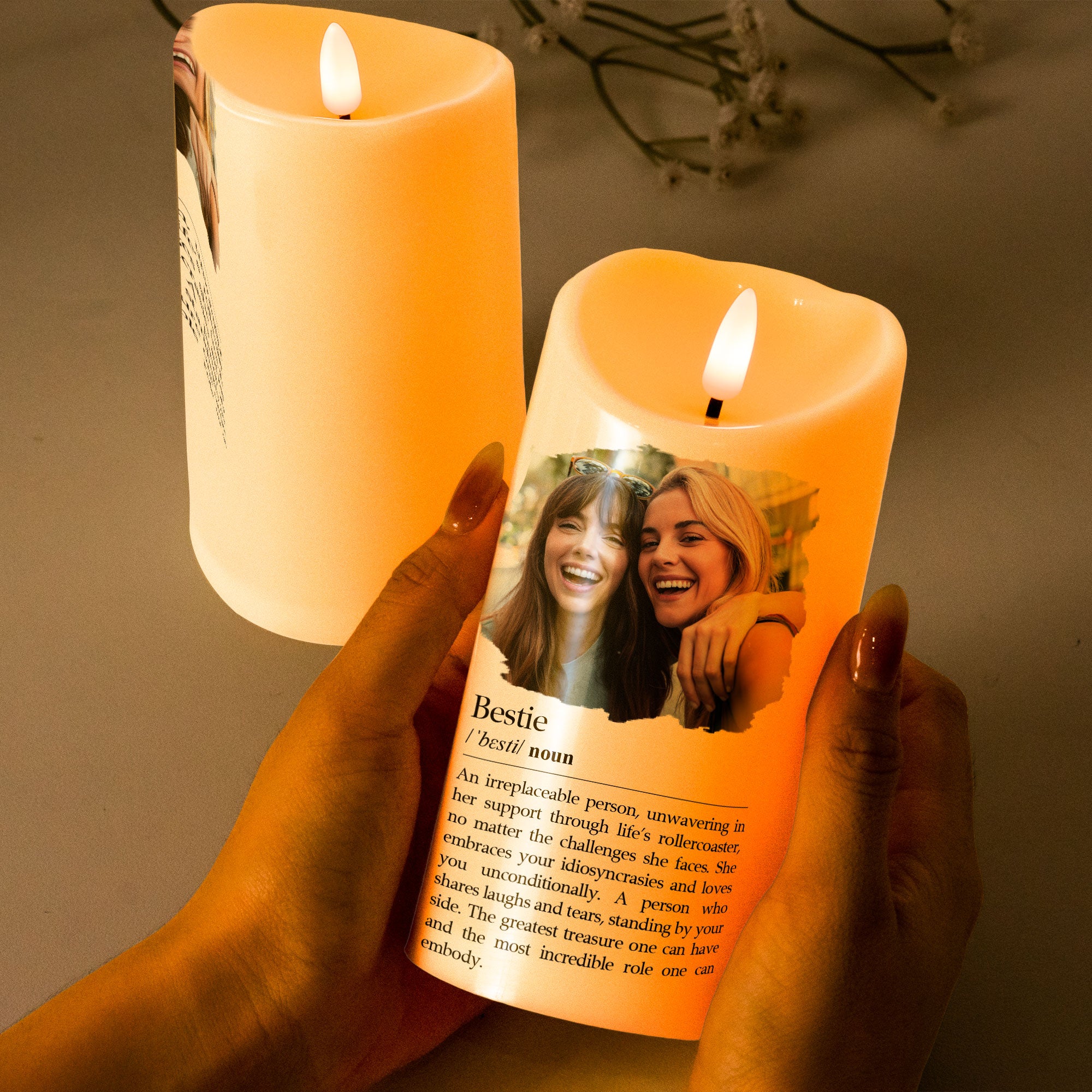 Bestie Definition, Soul Sister Definition - Friendship Gift - Personalized Photo LED Candle