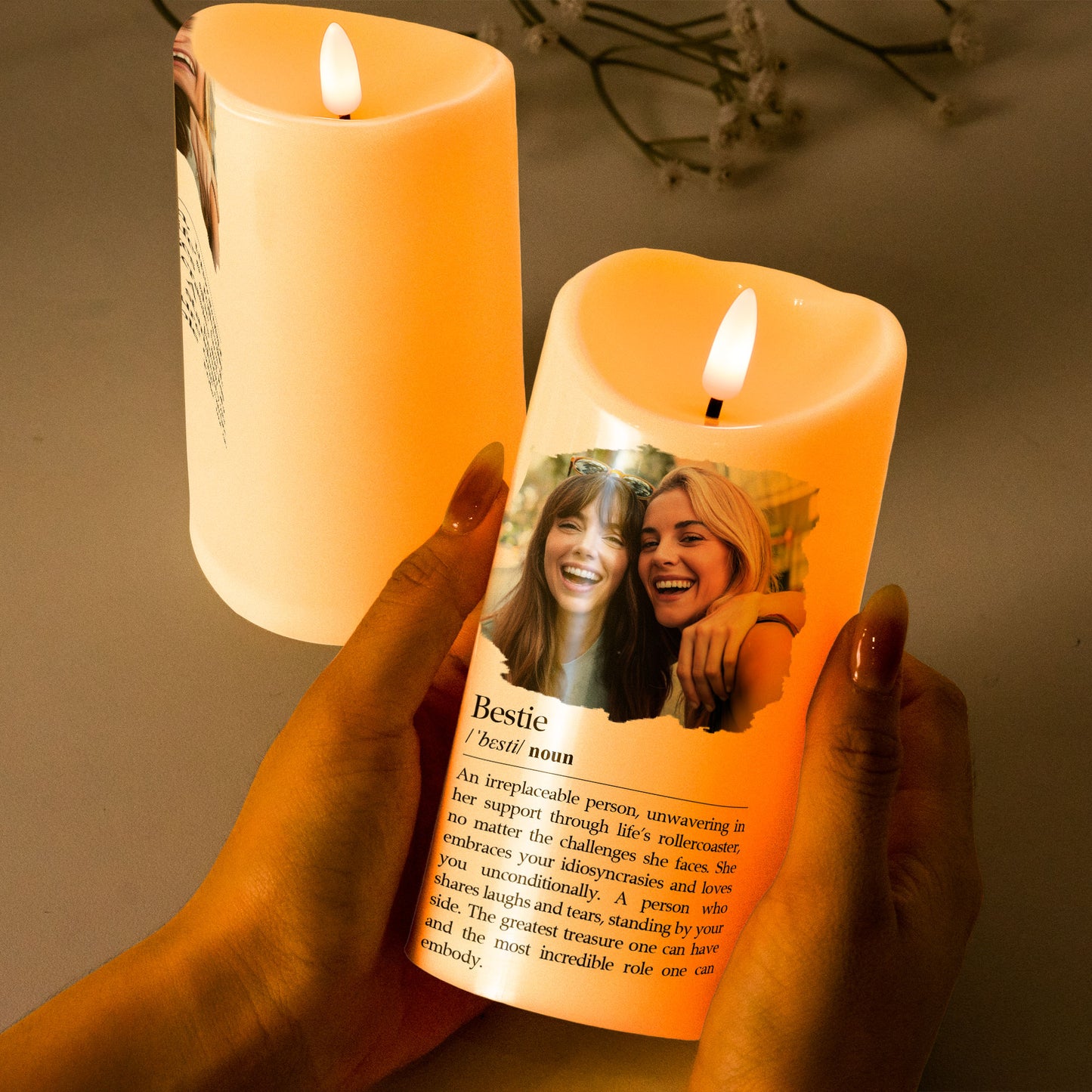 Bestie Definition, Soul Sister Definition - Friendship Gift - Personalized Photo LED Candle