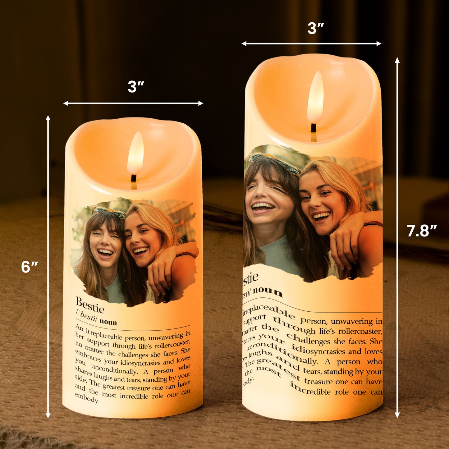 Bestie Definition, Soul Sister Definition - Friendship Gift - Personalized Photo LED Candle