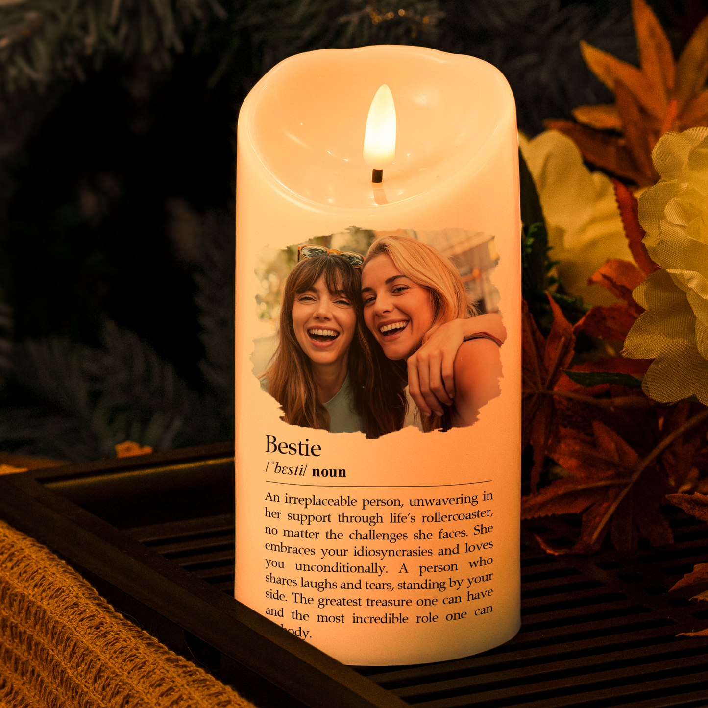 Bestie Definition, Soul Sister Definition - Friendship Gift - Personalized Photo LED Candle