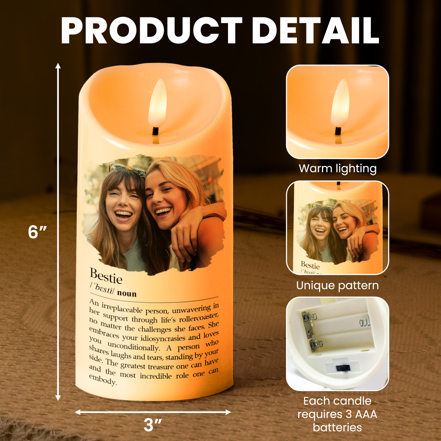 Bestie Definition, Soul Sister Definition - Friendship Gift - Personalized Photo LED Candle