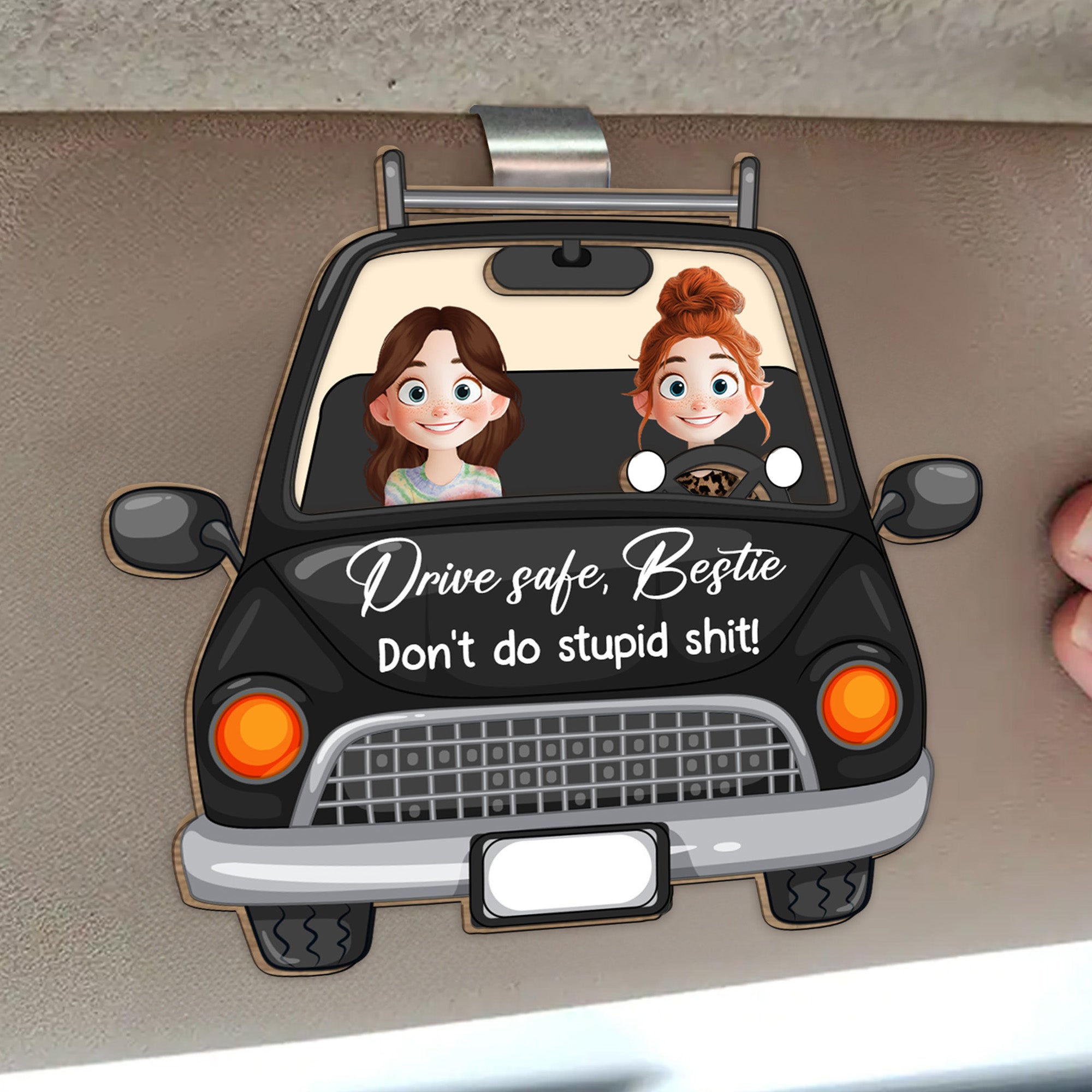 Bestie Don't Do Stupid Shit - Personalized Wooden Car Visor Clip