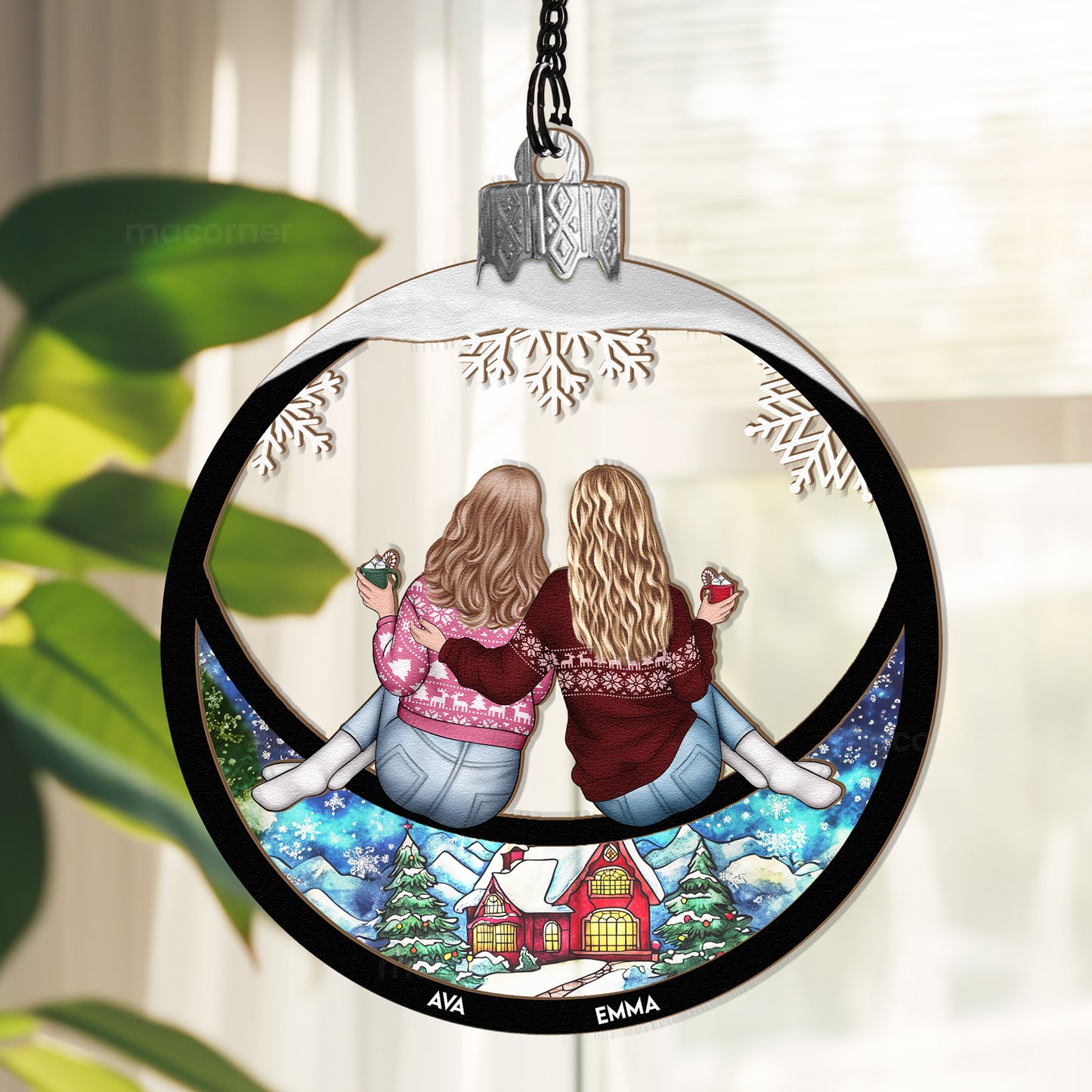 Besties Christmas Globe - Personalized Window Hanging Suncatcher Ornament