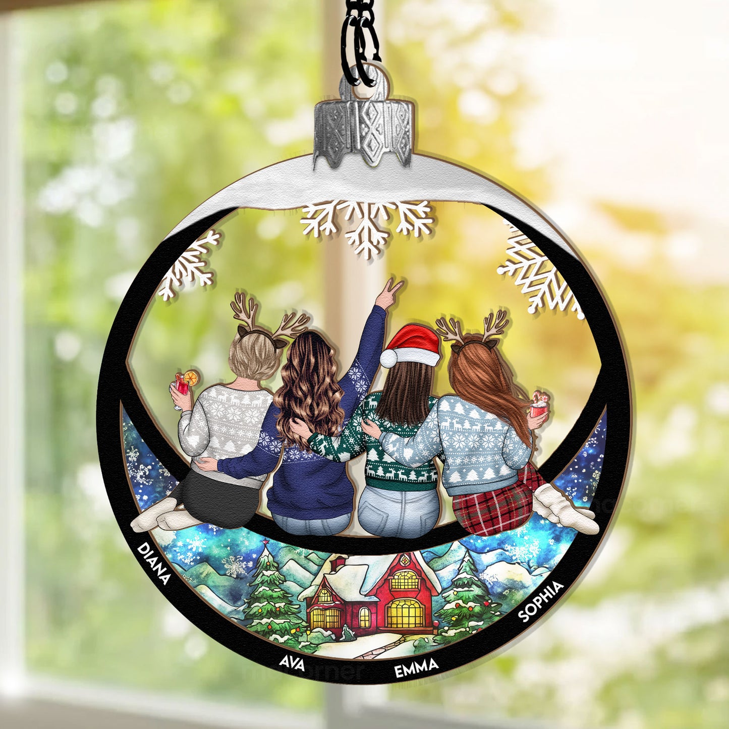 Besties Christmas Globe - Personalized Window Hanging Suncatcher Ornament