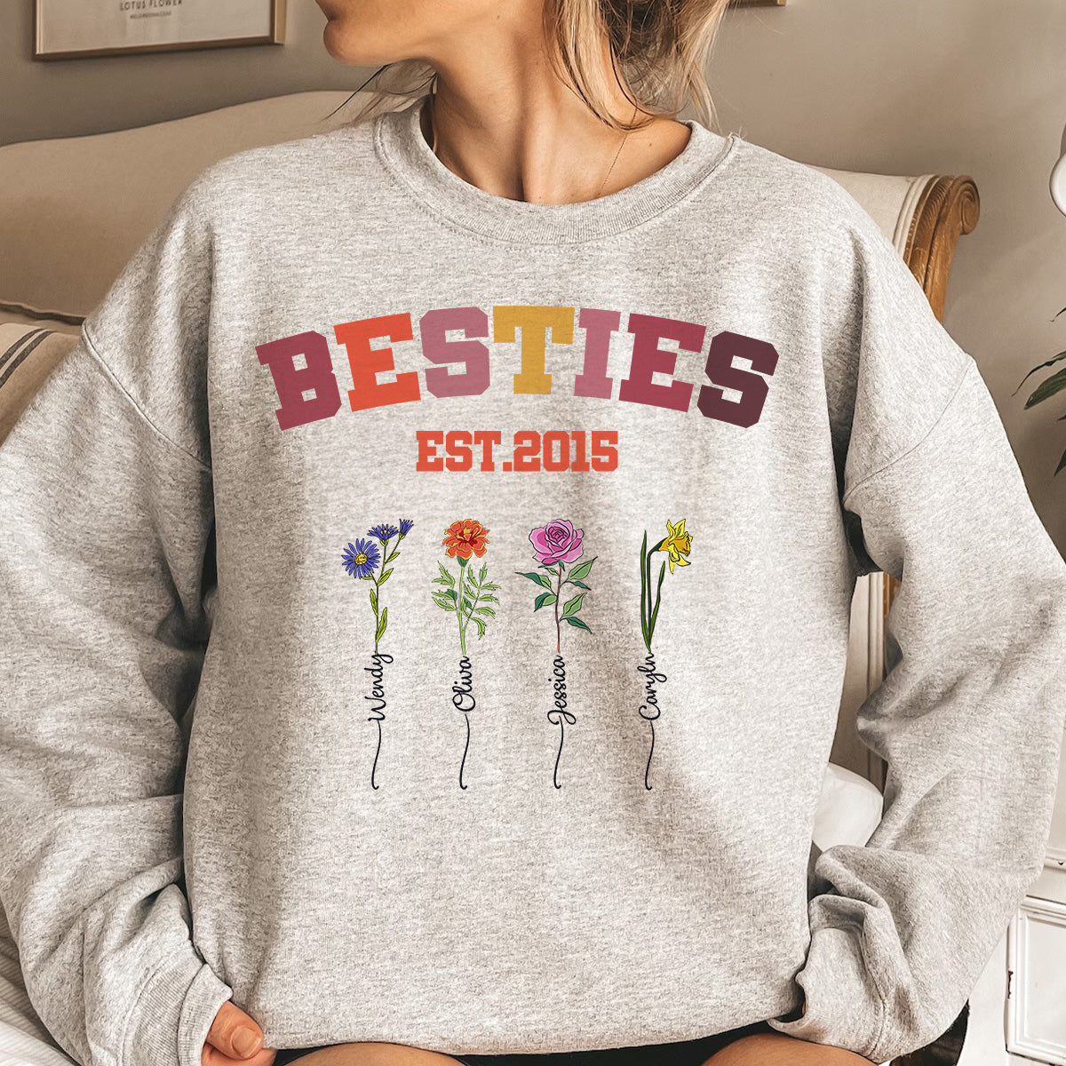 Besties Est Birthflower Friend Gift - Personalized Sweatshirt