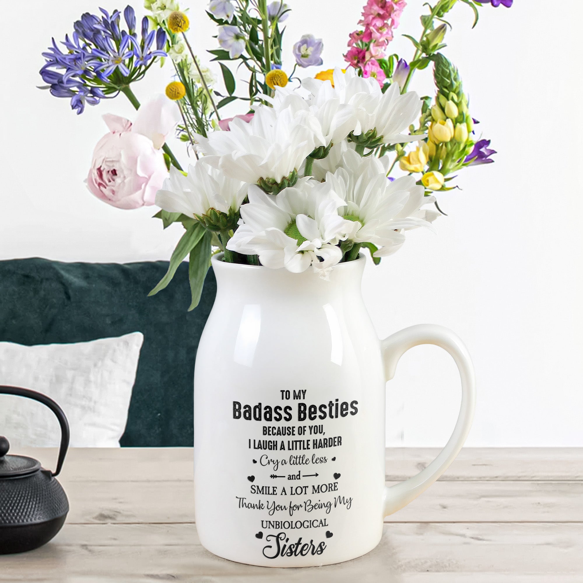 Besties Flowers Because Of You I Laugh Harder - Personalized Ceramic Flower Vase