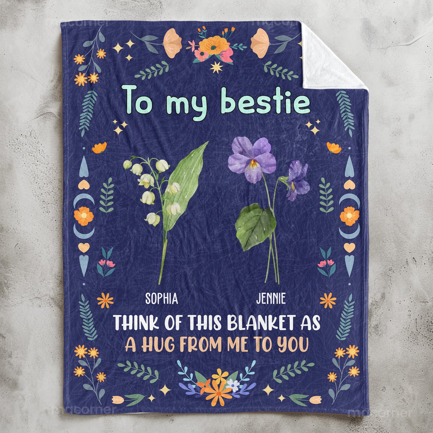 Besties Flowers Think Of This Blanket As A Hug From Me To You - Personalized Blanket