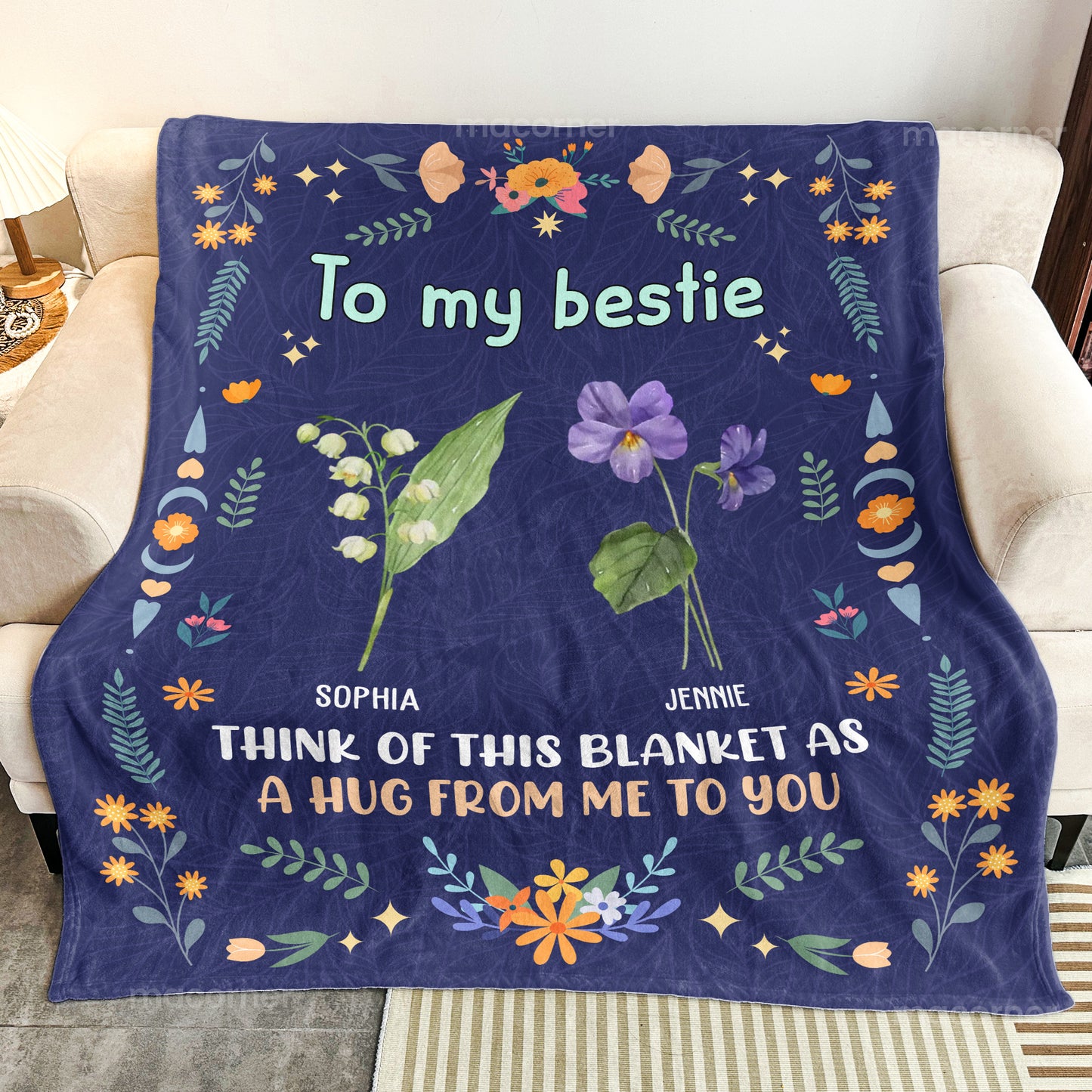 Besties Flowers Think Of This Blanket As A Hug From Me To You - Personalized Blanket