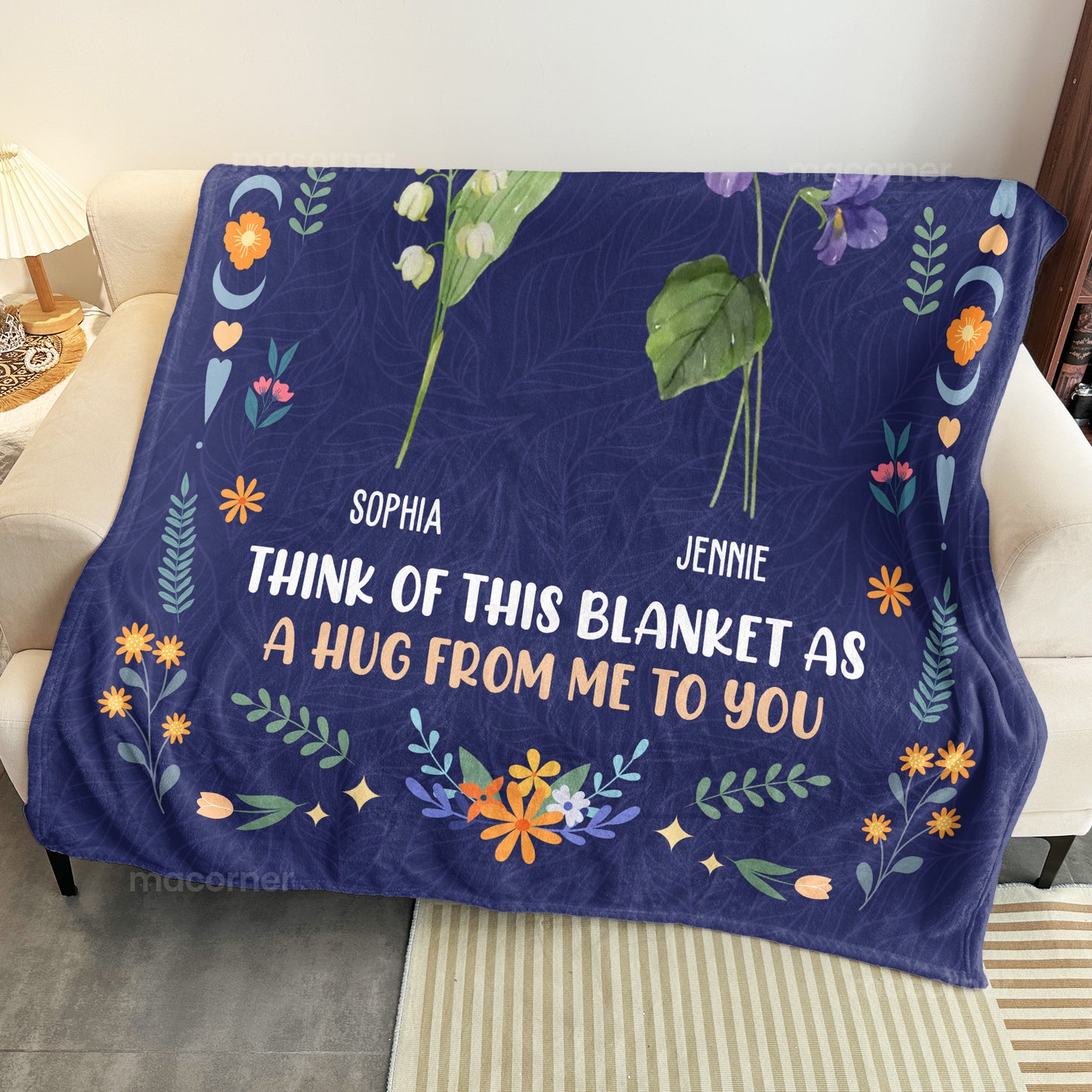 Besties Flowers Think Of This Blanket As A Hug From Me To You - Personalized Blanket