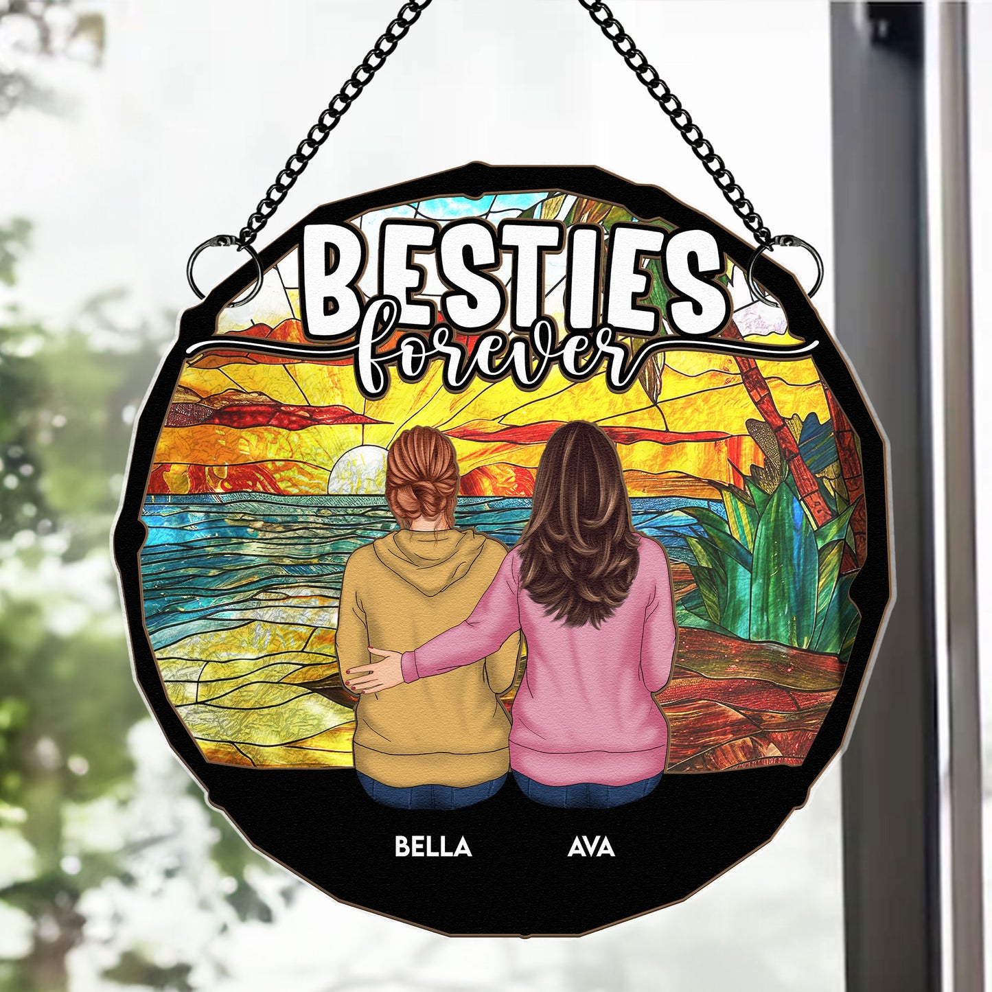 Besties For Life - Personalized Window Hanging Suncatcher Ornament