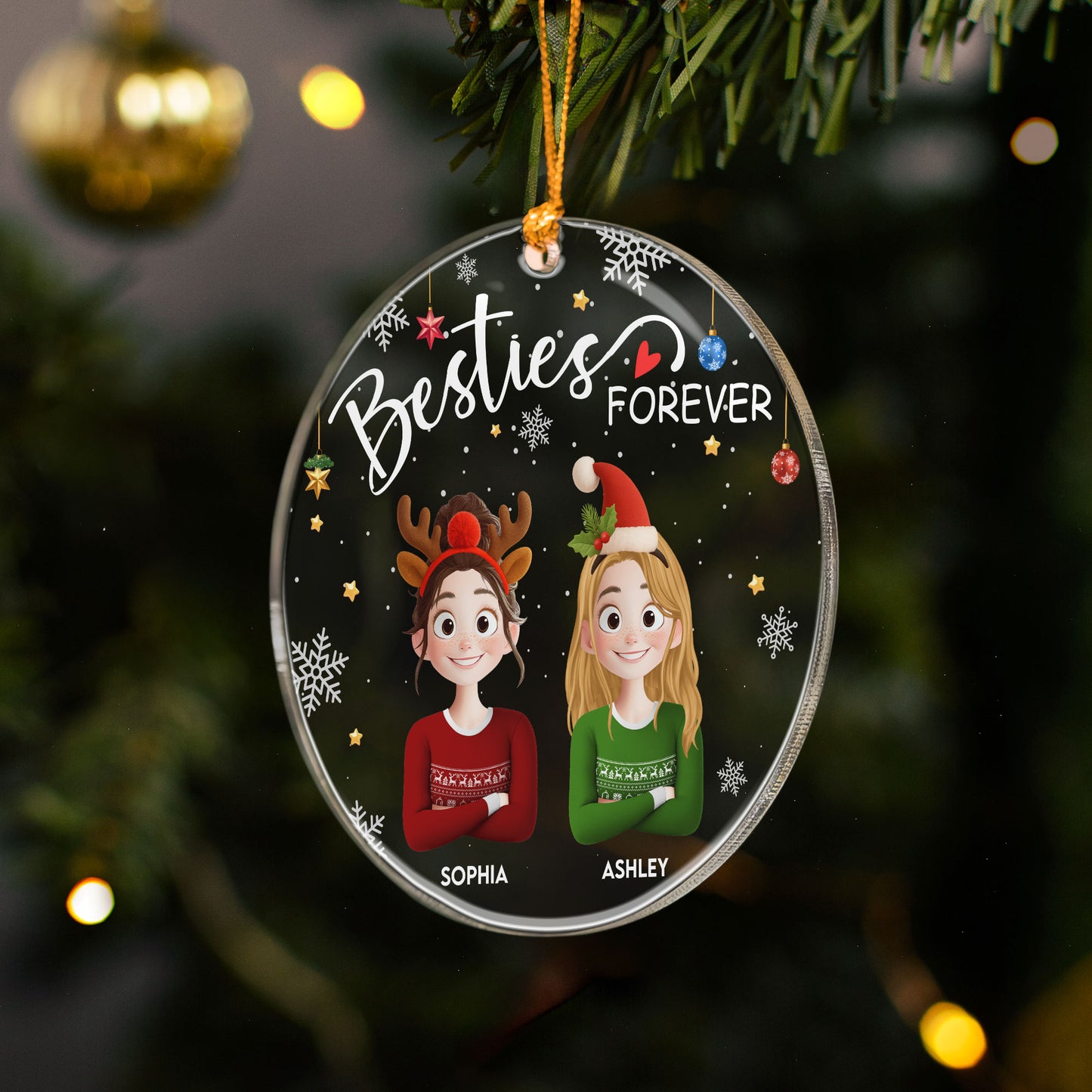 Besties Forever - 3D Style - Personalized Acrylic Ornament